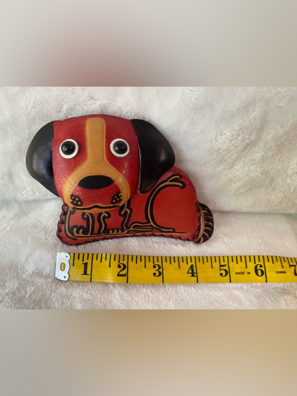 Vintage handmade Leather Dog Puppy coin purse pouch key chain - Picture 4 of 7